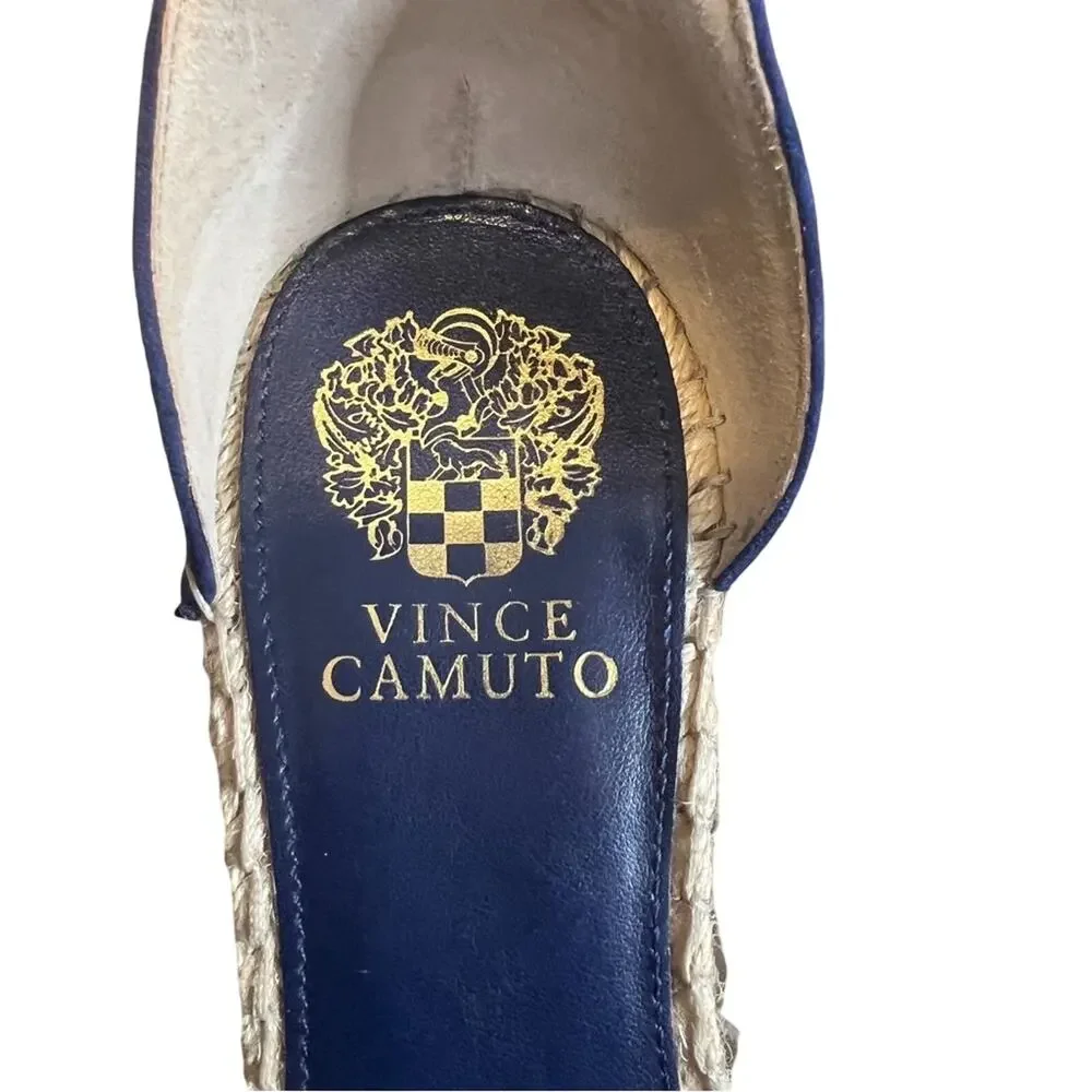Vince Camuto Leera Wedge Sandals 8.5 Moody Blues Suede Jute Espadrille Boho